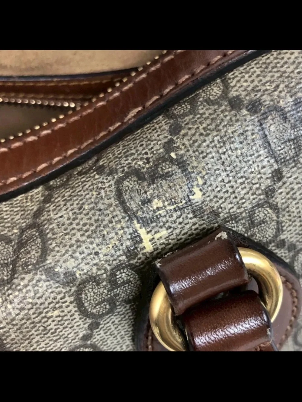 Gucci Beige GG Canvas Satchel with Brown Leather Trim